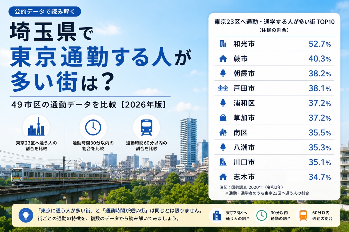 埼玉県で東京通勤する人が多い街は?|49市区の通勤データを比較【2026年版】